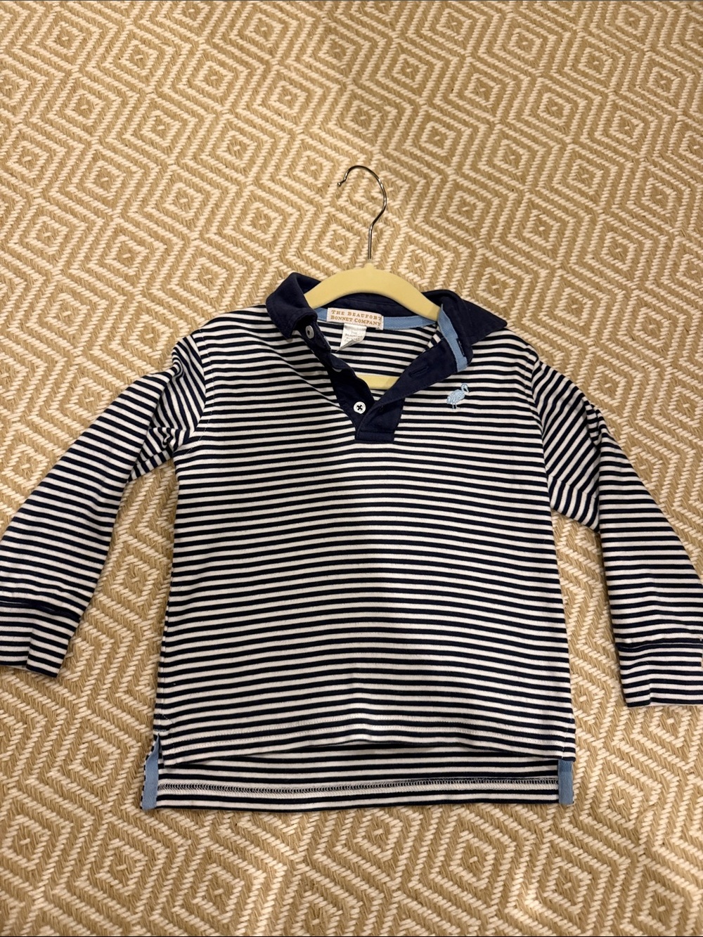 Beaufort Bonnet Company 3TStriped Navy & White Long-Sleeve Polo Top for Kids